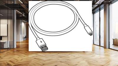 Professional vector illustration of a micro usb charger - Line Drawing, Black and White, electronics Wall mural