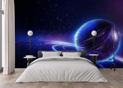 purple and blue orb digital wave technology background wallpaper concept, motion texture cyber network elements Wall mural