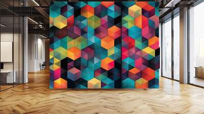 Seamless geometric pattern of hexagons in bright, vibrant colors Wall mural