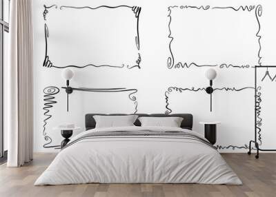 Set of Flourish Vector Frames. Collection of Rectangles with squiggles, twirls and embellishments for image and text elements. Hand drawn black highlighting borders isolated on the white background Wall mural