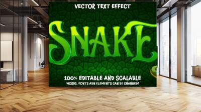 Snake text, editable text 3d wild green font letters template on reptile skin background Wall mural