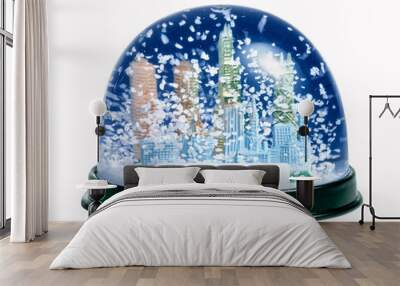 snow globe of Chicago with falling snow on white background Wall mural