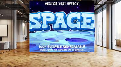 Space editable text style effect. Editable blue space style font template on blue planet landscape vector illustration. Space background with editable text. Surface of the planet with craters Wall mural