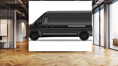 Matte black van with black alloy rims and blank space on the side for your text or logo. Detailed vector illustration. Wall mural