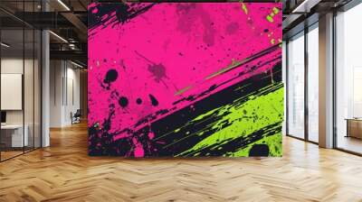 Trendy grunge design featuring fuchsia pink and neon green textures, perfect for creating eye-catching posters and web banners for extreme sports like racing, cycling, football, motocross, basketball, Wall mural