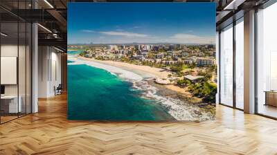 Aerial panoramic image of ocean waves on a Kings beach, Caloundra, Queensland Wall mural