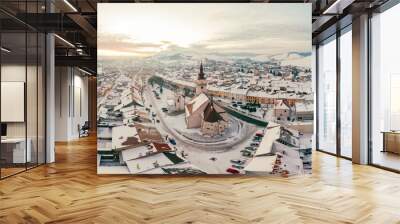 Panorama of the central part of Podolinec in winter, Slovakia Wall mural