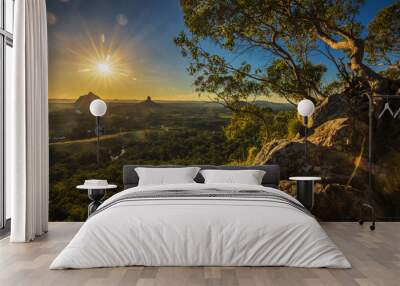 Sunset seen from Mt Tibrogargan, Glass House Mountains, Sunshine Coast, Queensland, Australia Wall mural