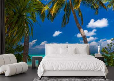 Tropical beach in Maldives with palm trees and vibrant lagoon Wall mural