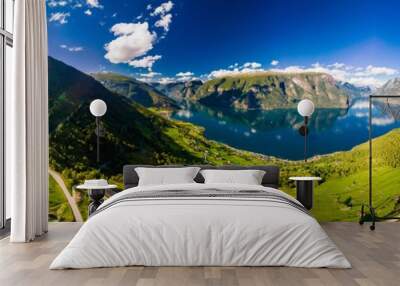 View of the Aurlandsfjord - Sognefjorden from the Stegastein viewpoint, Norway Wall mural