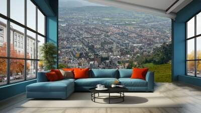 view from high from great orme across a valley overlooking Llandudno, a large Welsh townn  Wall mural