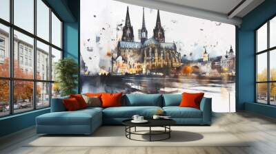 Watercolor dome of Cologne, Germany Wall mural