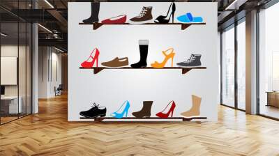 color boots on shelf eps10 Wall mural