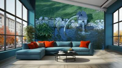 beautiful garden pond with outdoor electric water pump Wall mural