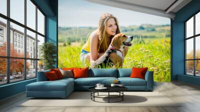 Teenager with her dog Wall mural