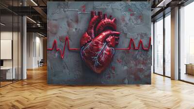 Anatomy Human heart with cardiogram on ecg medical copy space background Wall mural