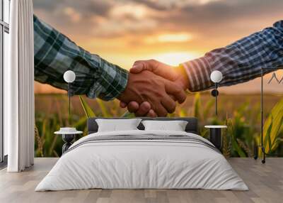 Close up farmers handshake outdoor on a field, copy space area	 Wall mural