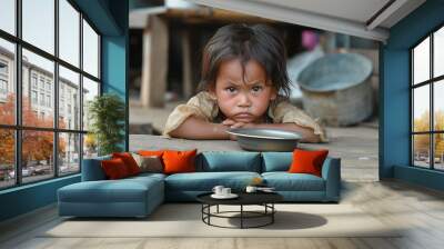 Hungry, starving, poor little child looking at the camera
 Wall mural