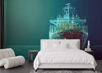 Worldwide cargo ship. Polygonal wireframe mesh art. Transportation, logistic, shipping concept illustration or background Wall mural