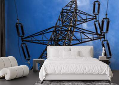 high-voltage power lines. electricity distribution station. high voltage electric transmission tower. Alternative energy Wall mural