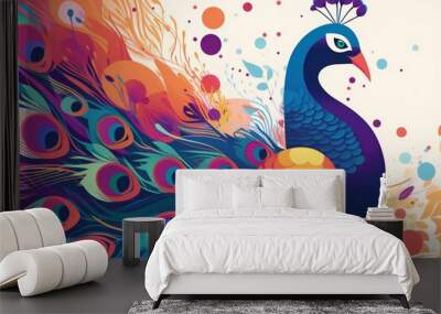 Colorful and abstract illustration of a majestic peackock with beautiful feathers, generative AI Wall mural