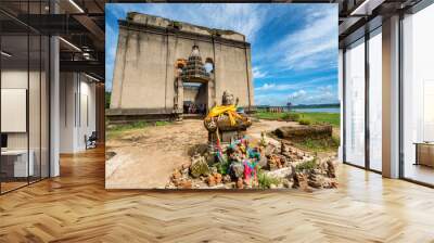 beautiful Old Buddha in Ancient Temple, Sangklaburi Kanchanaburi ,Kanchanaburi, Thailand Wall mural