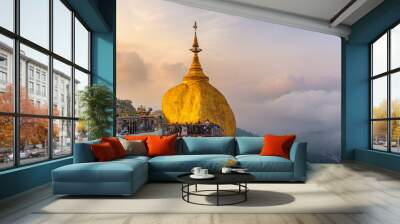 morning landscape sunrise view with fog of kyaiktiyo pagoda (gol Wall mural