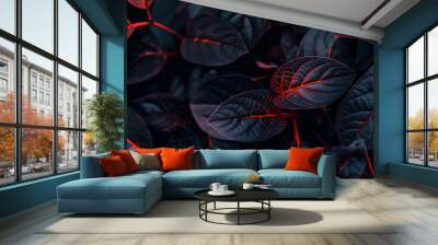 Background with black leaves with orange Wall mural