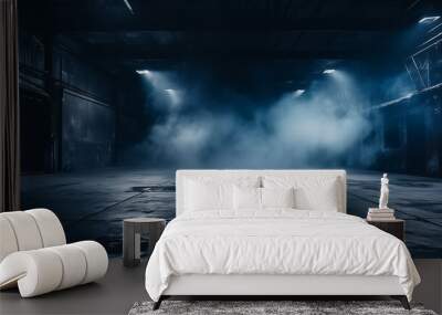 Empty dark night street with light and fog Wall mural