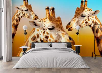 Portrait of giraffes on the colorful background  Wall mural