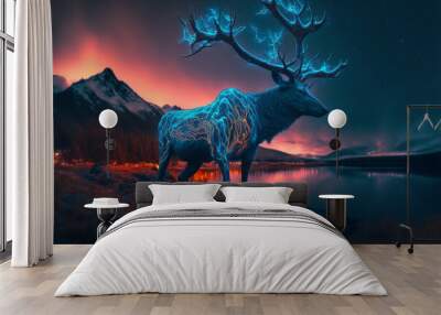 magic deer in the forest as night falls Wall mural