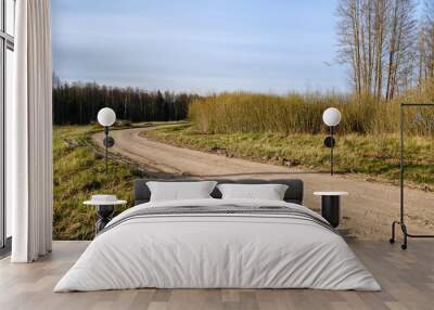 countryside dirt road gravel in perspective in summer Wall mural