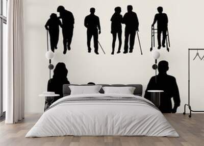 Disabilities and Elderly Silhouettes, art vector design Wall mural