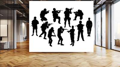 Soldier and Police Silhouettes, sign and symbol, art vector design Wall mural