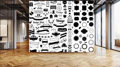 Huge set of Vintage Styled design Hipster Icons Signs and Symbols Templates for Design Largest set of Icons, gadgets, sunglasses, mustache, ribbons infographcs element. Wedding Styling Elements Wall mural