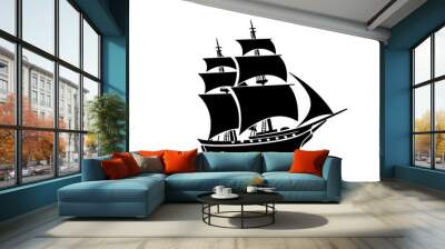 Old Ship Vector illustration. Pirates. Sailing vessel. Historical vessel. Antique ship. Sea-faring. Seaborne transportation. Seafaring Wall mural