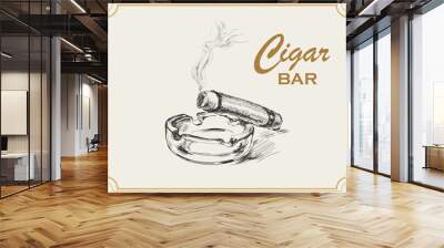 Smoking Cigar With Ashtray. Bar Smoking Cigar With Ashtray. Bar Wall mural