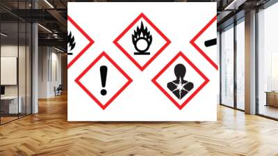 ghs hazard warning alert danger synbols in red white diamond set transparent background Wall mural