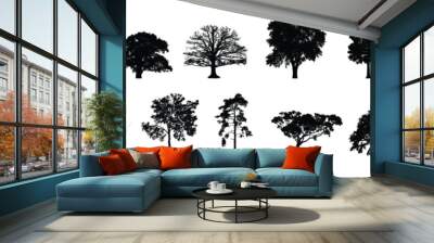 highly detailed tree silhouette set Wall mural