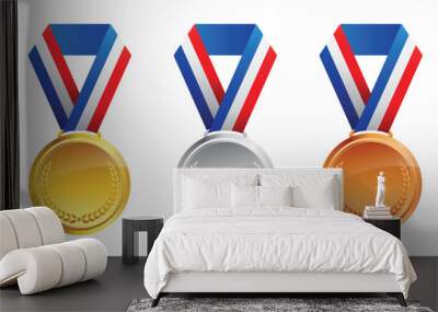 simple gold silver bronze medals with ribbon Wall mural