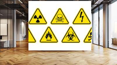 yellow triangle industrial warning sign set Wall mural