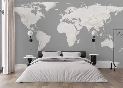 world map with the relief of the land on a dark background Wall mural