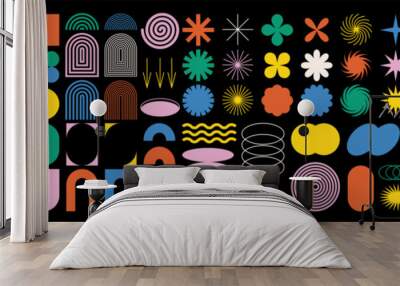 brutalist abstract geometric shapes and grids. brutal contemporary figure star oval spiral flower an Wall mural