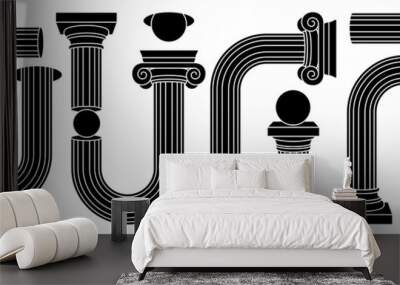 Greek ancient column, pillar, pedestal in outline contemporary style. Black and white colors. Wall mural