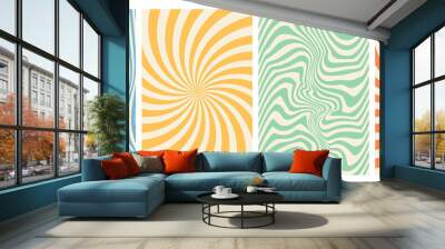 Groovy hippie 70s backgrounds. Waves, swirl, twirl pattern. Twisted and distorted vector texture in trendy retro psychedelic style. Y2k aesthetic. Wall mural