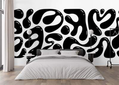 Liquid abstract organic blob shapes set. Wavy elements bubbles and drops in trendy y2k style. Wall mural