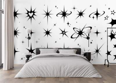 Y2k star sparkle bling abstract tattoo shapes. Simple minimal geometric signs in retro 2000s style. Wall mural