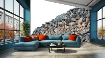 An old stone wall or piled rocks isolated on empty background Wall mural