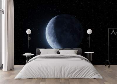 Representation of the moon in last quarter phase on a background of stars. Digital illustration Wall mural