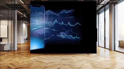 Smart phone with digital data, analytics, statistic, banner, Technology, business concepts. Created using generative AI tools Wall mural